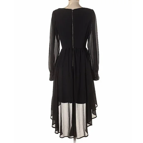 Gianni Bini Black Sequin Hi-Low Cocktail Dress | Long Sleeve | Size 5 - Picture 3 of 10